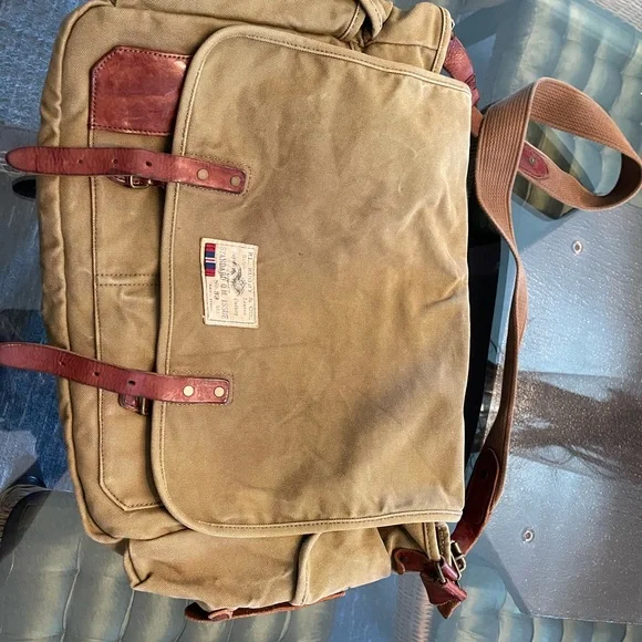 Polo Ralph Lauren Rugby VINTAGE/ Tan Khaki Canvas Messenger/ Laptop Bag - Picture 9 of 9